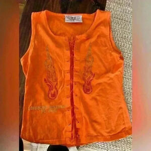 TWIN motorcycle apparel orange halter top corset top, sleeveless, jewels, biker